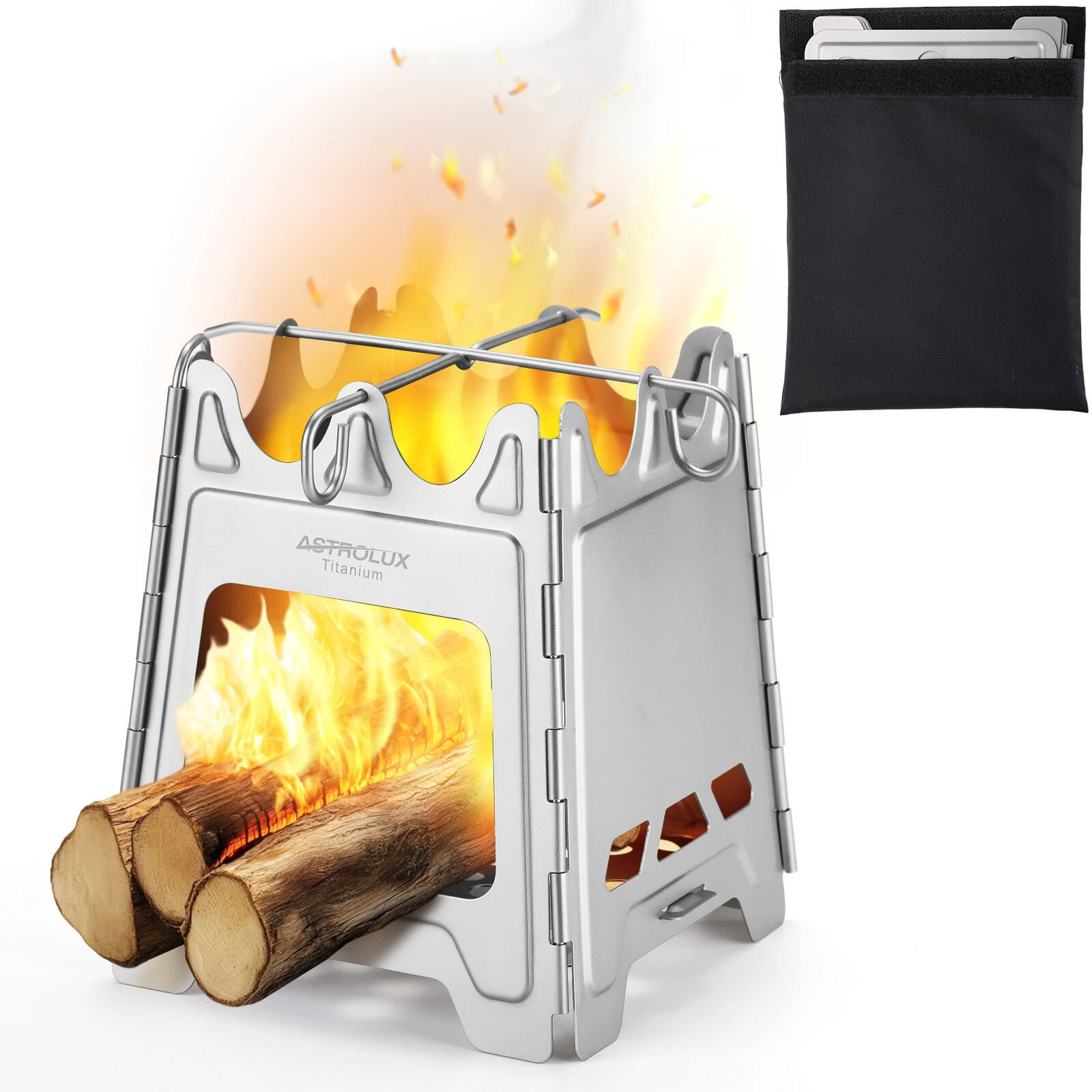 (image for) Astrolux&reg; Ti-BS1 Titanium Backpacking Stoves Titanium Camping Stove Folding Wood Burning Stove Pocket Stove Portable Lightweight Backpacking Stove for Outdoor Camping Hiking Backpacking P
