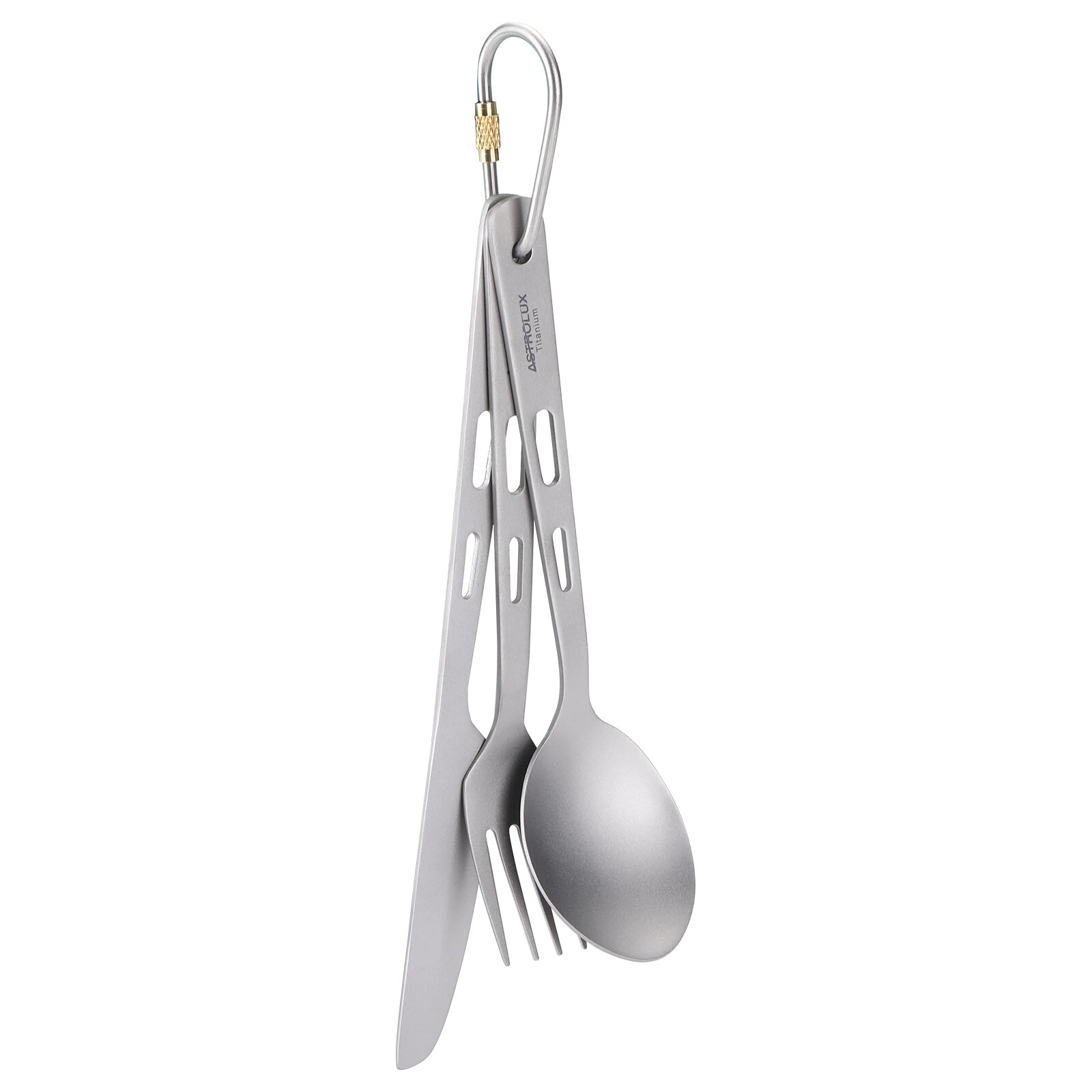 (image for) Astrolux&reg; Ti-FS1 Titanium Flatware Set Titanium Flatware Knife Fork Spoon Set Lightweight Ti Camping Utility Cutlery Set with Carrying Bag for Traveling Picnic Hiking