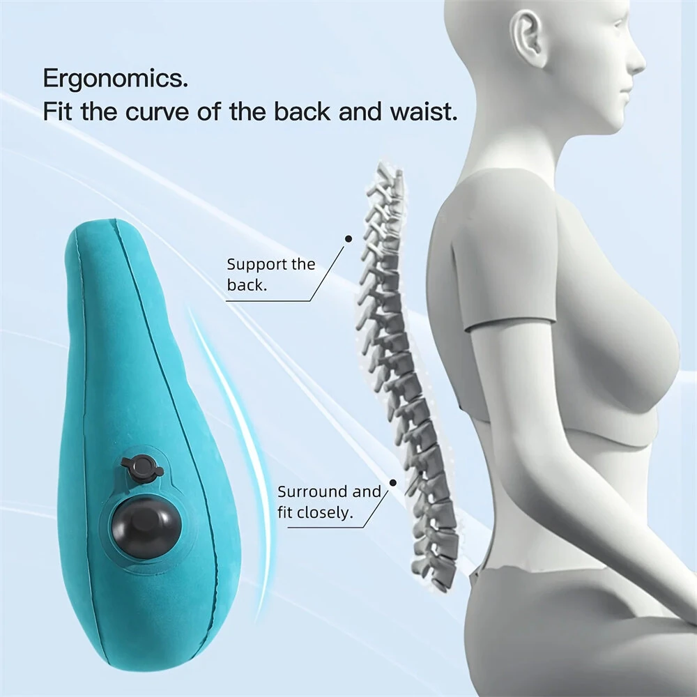 (image for) IPRee Ergonomic Inflatable Lumbar Support Pillow, Press Type Cushion, Enhances Back Comfort During Long-distance Flights Trains & Office Use