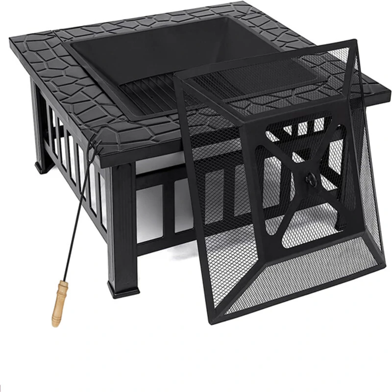 (image for) [USA Direct] Fire Pit 32'' Wood Burning Firepit Metal Square Outdoor Fire Tables SteelFire Pit Bowl with Spark Screen Cover, Poker Log Grate for Patio Camping Backyard Garden Picnic, 8866